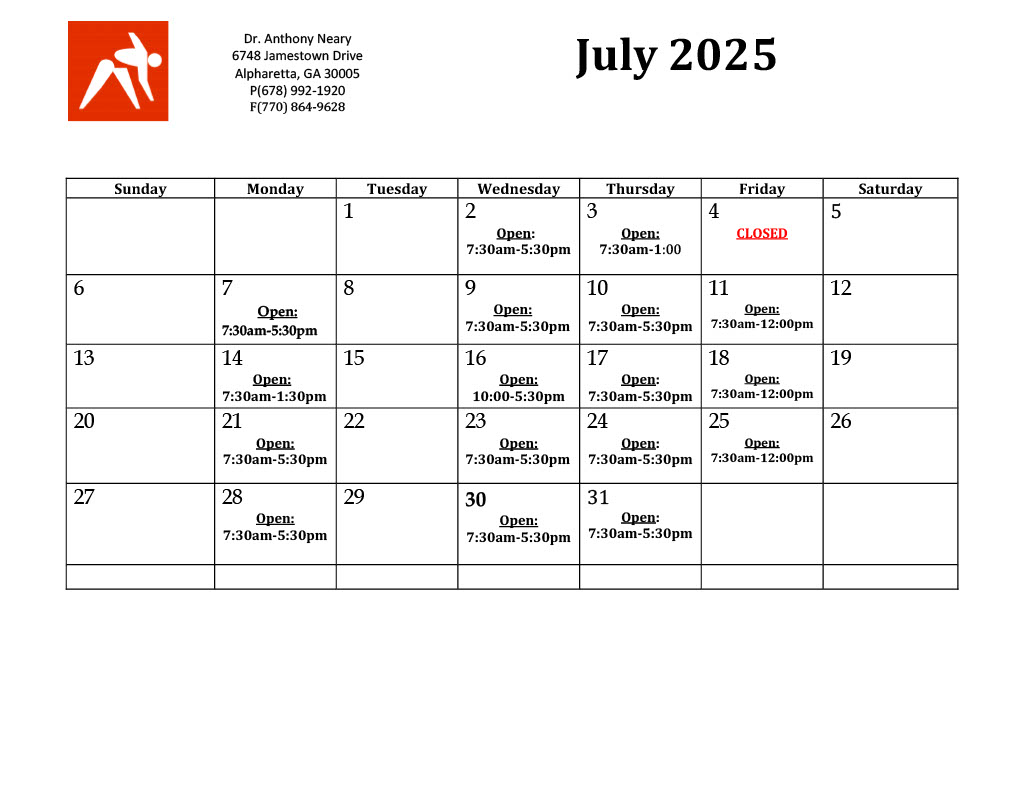 Our Current Appointment Calendar & Scheduling July 2025